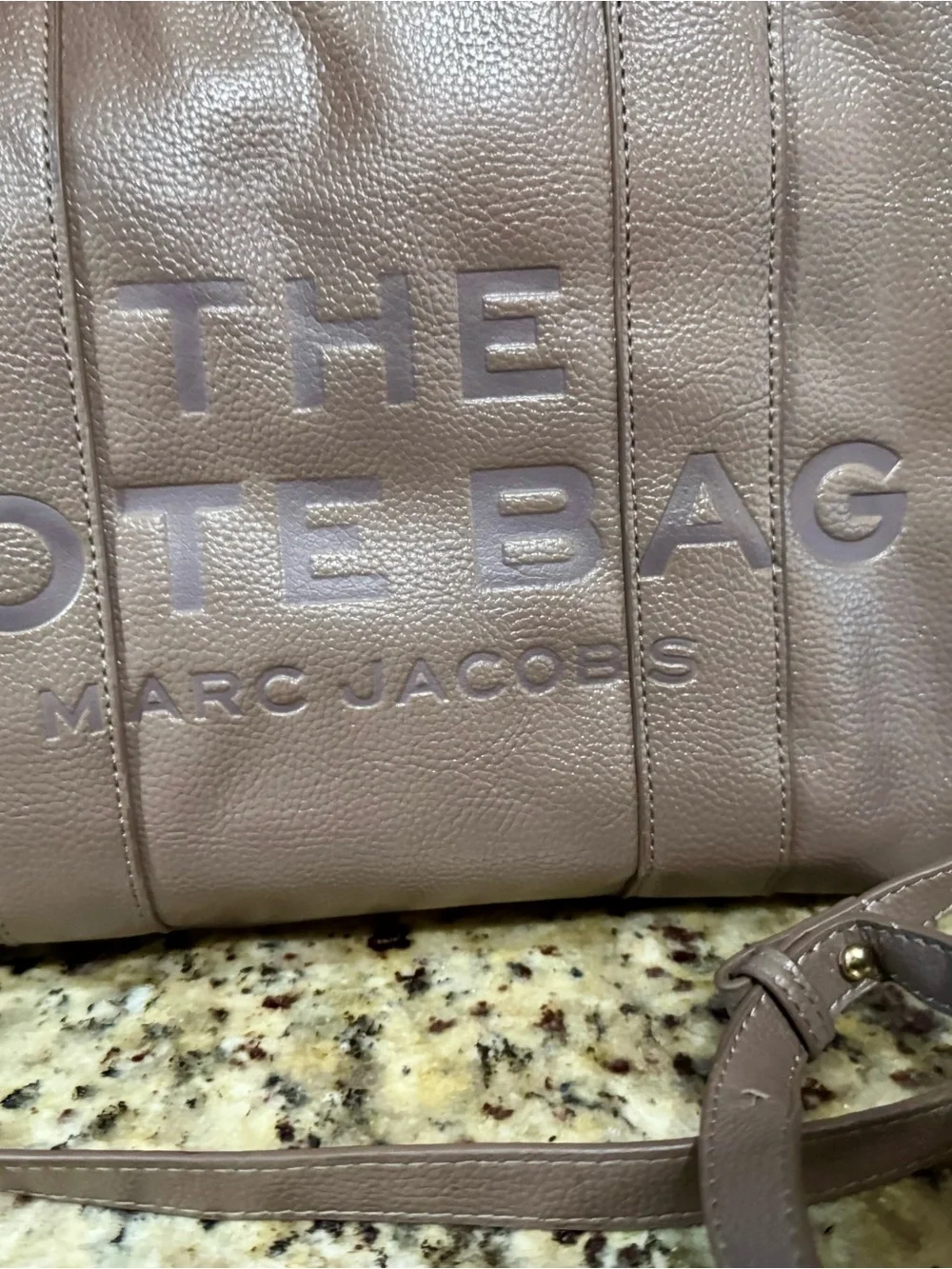 Marc Jacobs Taupe Pebbled Leather Tote with Leopard Strap